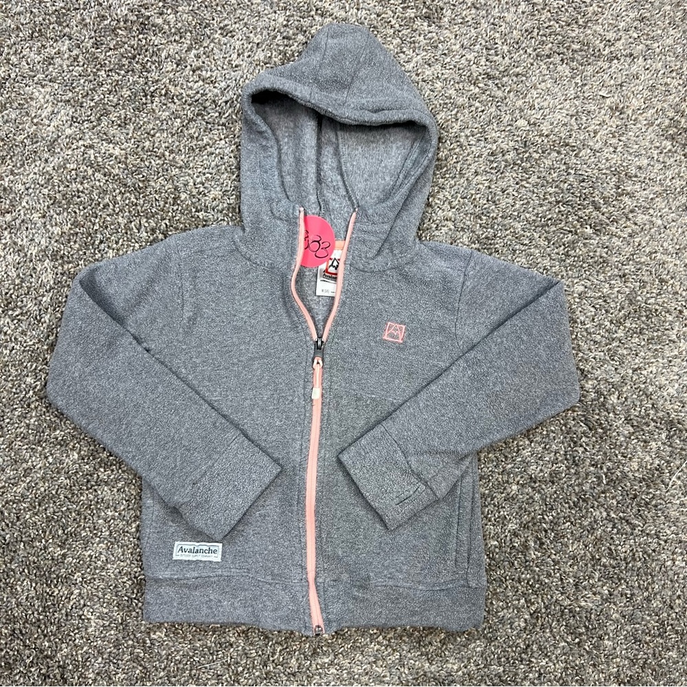 Avalanche jacket girls medium 5/6 gray hooded fleece full zip‎ lightweight